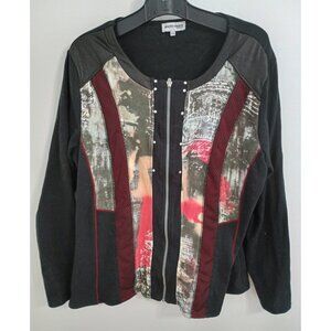Marie-Claire full zip black cardigan with printed inserts size XL